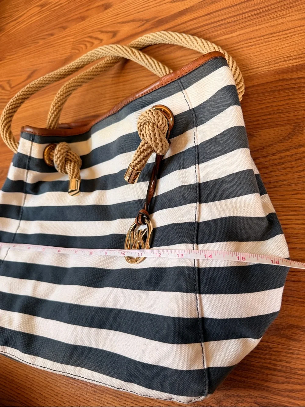 Michael Kors Marina Navy and White Striped Rope-Handle Tote Like New - Picture 10 of 12
